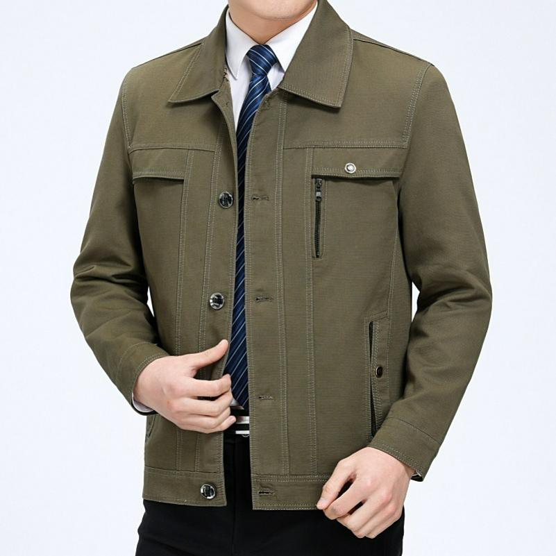 Spring and Autumn Men's Lapel Casual Jacket Dad Wear Men's Cotton Button Jacket