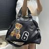 Women'S Mesh Handbag Splicing Cute Bear Casual Versatile Travel Lightweight Shoulder Messenger Bag