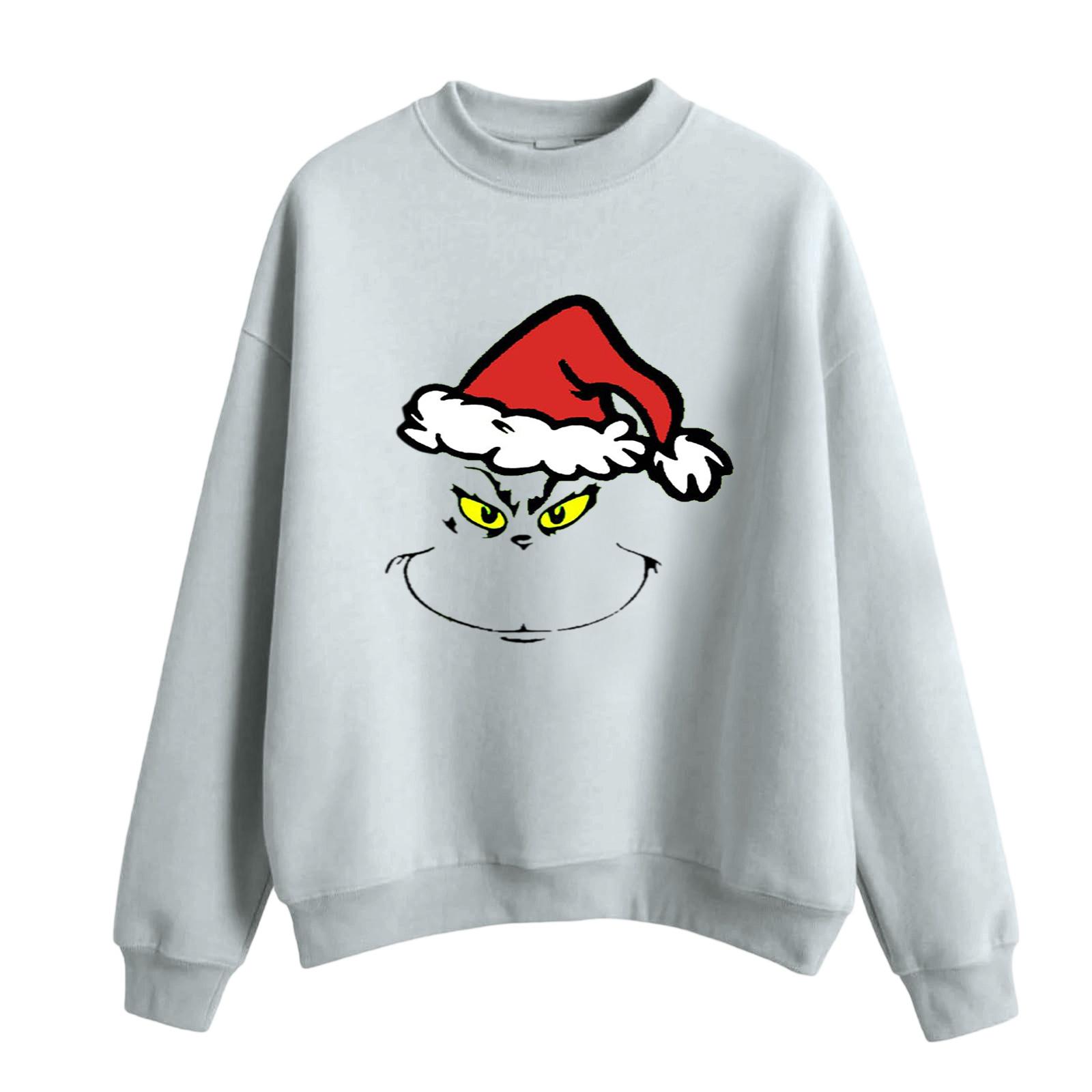 

Женский модный повседневный свитшот с круглым вырезом и длинными рукавами с рождественским принтом XL