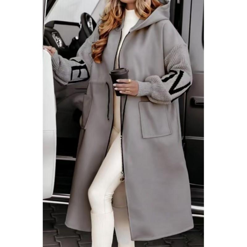 Women's Fall Long Hooded Casual Patchwork Jacket