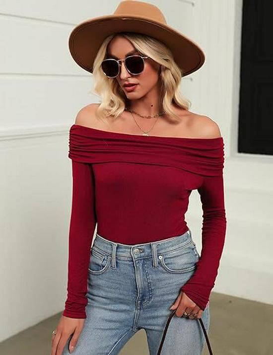 2026 European & American Sexy Off-Shoulder Slim Long-Sleeve Women's Top