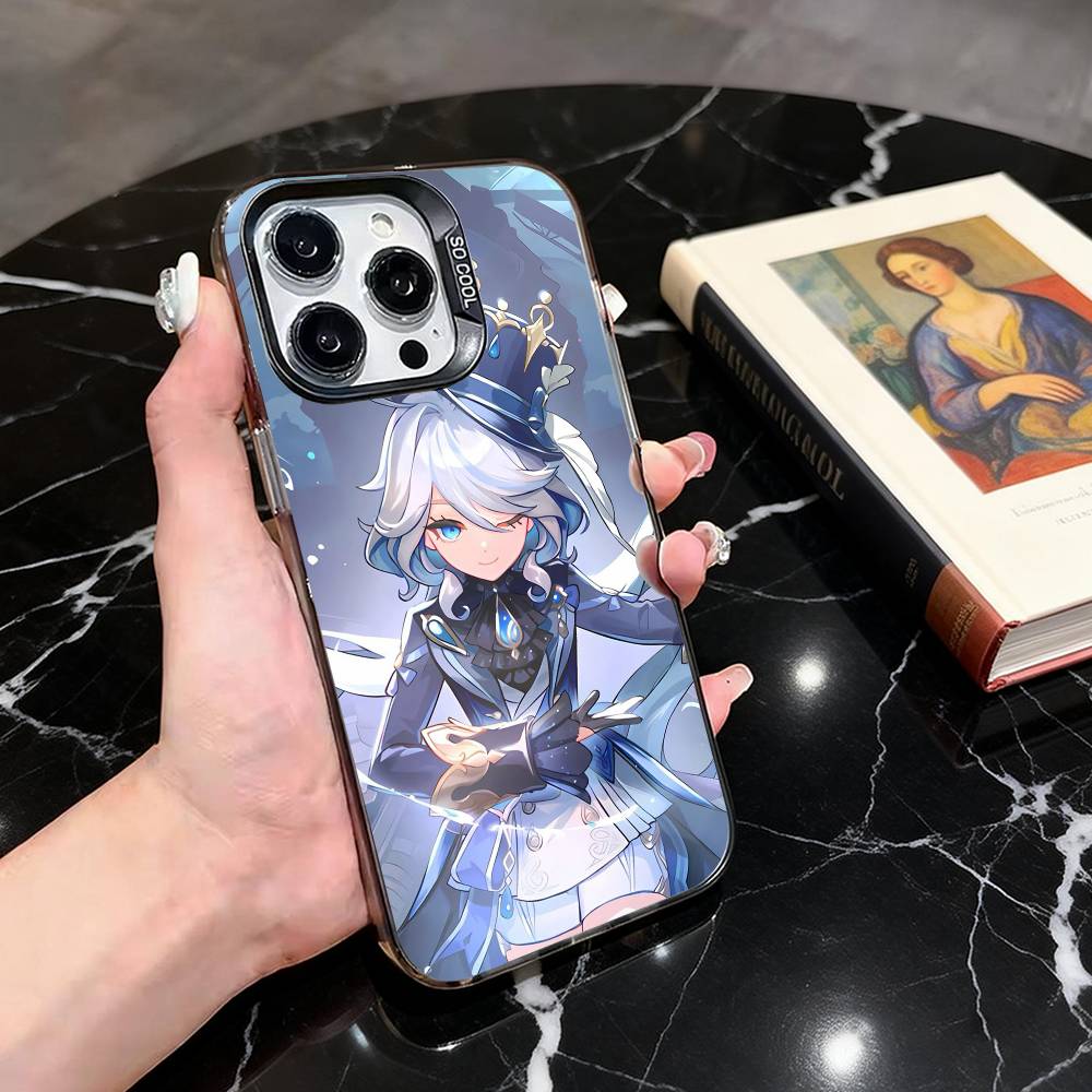 G-Genshin roztomilý F-Furina I-Impact-fgi Pouzdro na telefon Pro iPhone 17,16,15,14,13,12,11 Plus,Pro Max,XS,Barevný stříbrný černý kryt