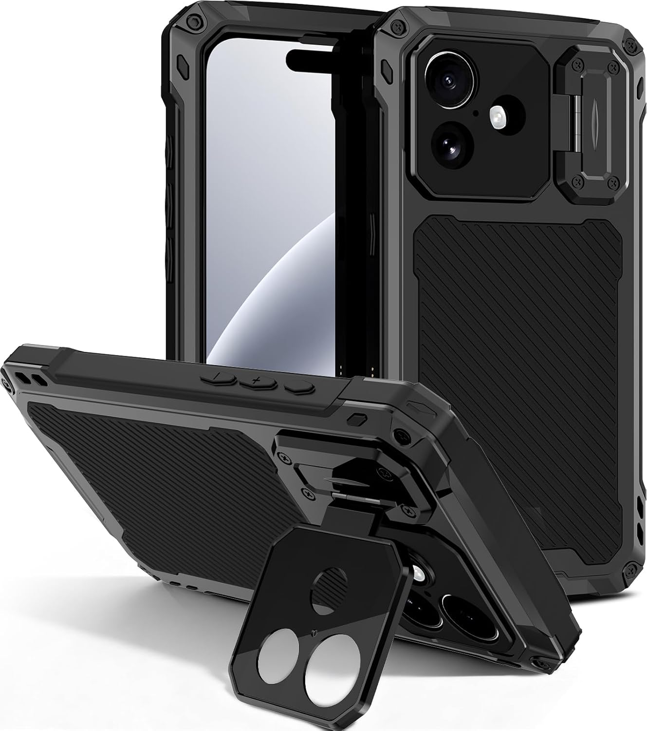 

For IPhone Air 17 16 15 Plus 14 Pro Max Metal Magnetic Case Camera Cover Stand Screen Protect 6ft Drop Tested Heavy Duty Bumper aluminum&Case & Holder&iPhone17 чёрный