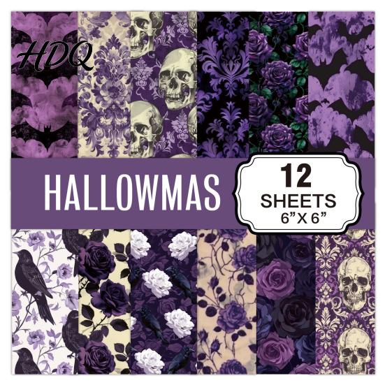 No Burrs Cutting Paper 12 Sheets Purple Gothic Halloween Scrapbook Paper, Double Sided Decorative Craft Pumpkin Ghost Bat for Card Making, Origami,