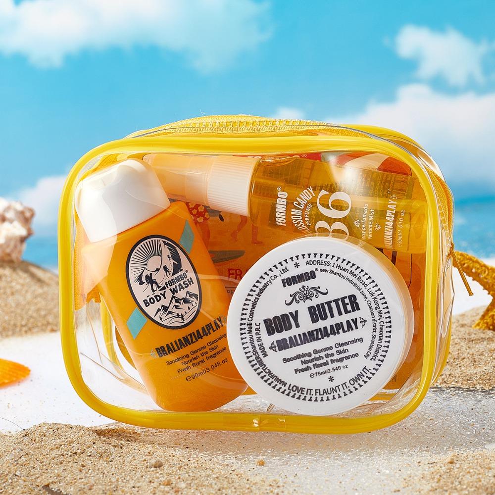 3 In 1 Portable Body Care Travel Set FORMBO Wash Butter Perfume Long Lasting Fragrance Skincare Kit Yellow pouch