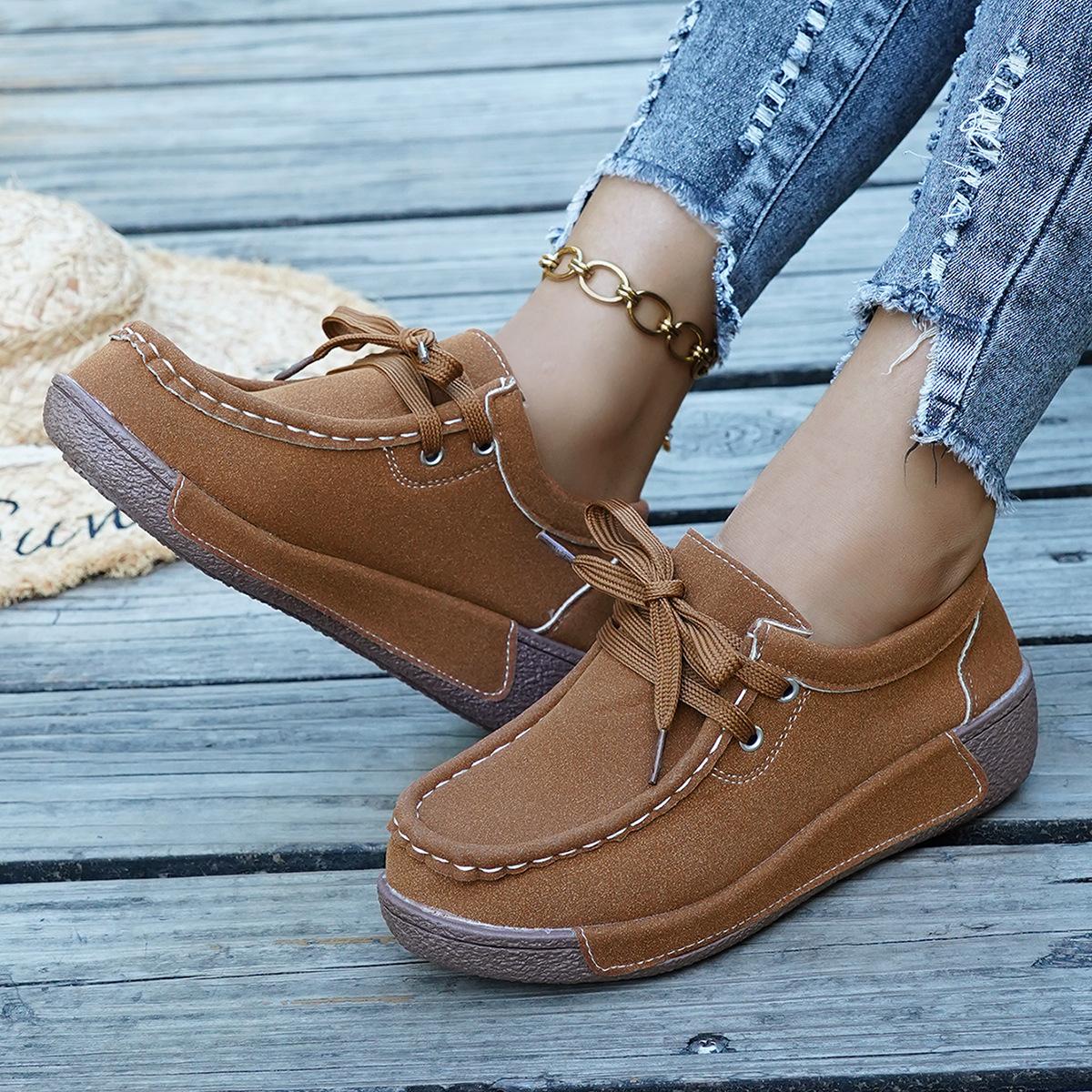 

Внешняя торговля Европа и США большой размер мода толстая подошва повседневные одинарные туфли женские новые замшевые круглый носок шнуровка нога ленивые туфли 43 коричневый