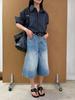 Damen Jeans im amerikanischen Retro-Stil, hellblau gewaschen, distressed, Wide-Leg, cropped, für Frühling/Sommer