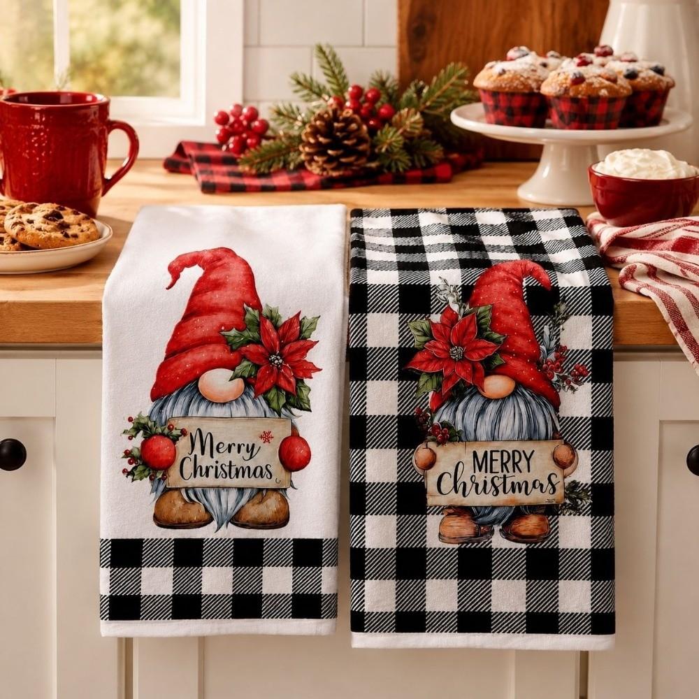 2pcs Absorbent Christmas Kitchen Towels Santa Claus Dish Towels Xmas Hand Towels Bathroom Decor