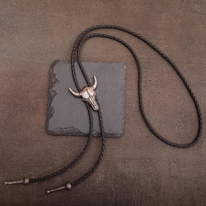 6Pieces Southwestern Styles Men's Bolo Tie with Cow Skull Star Pendant for Casual or Formal Wear Leather Cord Necktie