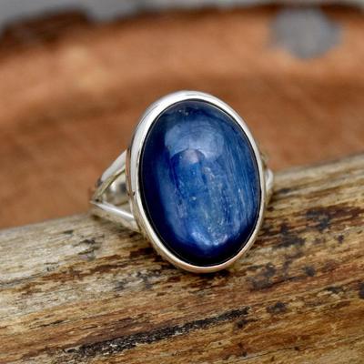 Kyanite Gemstone Oval Cabochon Ring, Handmade Ring, 925 Sterling Silver Ring, Partywear Ring, Stackable Ring, Unisex Gift
