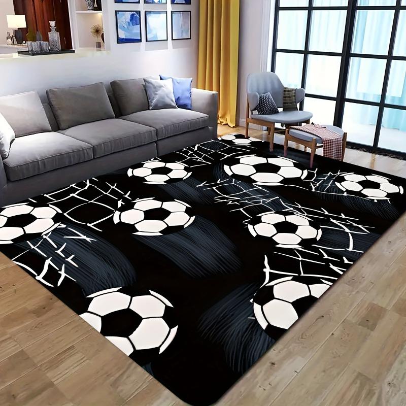 Tappeto Area con Motivo Pallone da Calcio, per Soggiorno, Camera da Letto o Ingresso Esterno, Tappeto in Poliestere, Accento per la Camera da Letto | Decorazione Sportiva