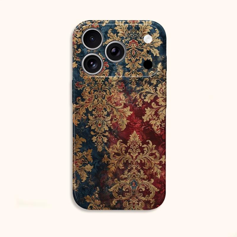 Heritage Rococo Damask Motif Art Graphic Film Aesthetic Protective Shockproof Bumper Case Cover For iPhone 14 15 16 Pro Max Plus