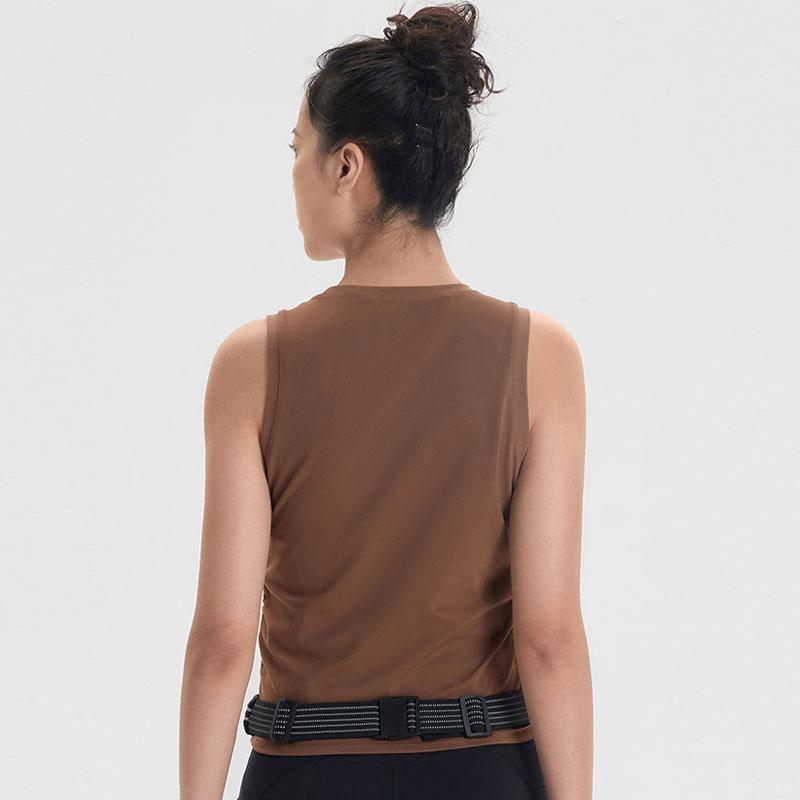 SAUCONY Solid Color Casual Breathable Sleeveless T-Shirt Women Tops Coffee-Brown SC1239099-4