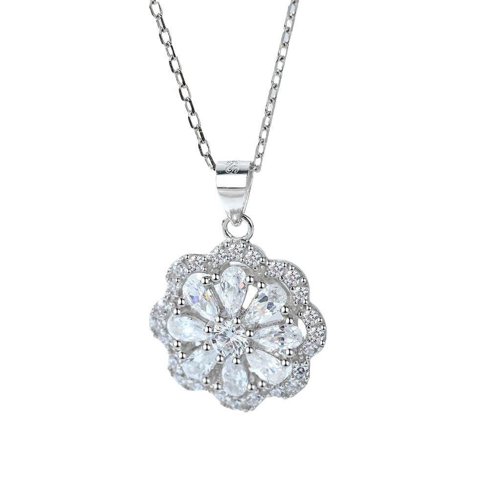 European and American Flower Pendant S925 Silver Necklace Women's High Sense Versatile Xiao Family Sterling Silver Collarbone Chain