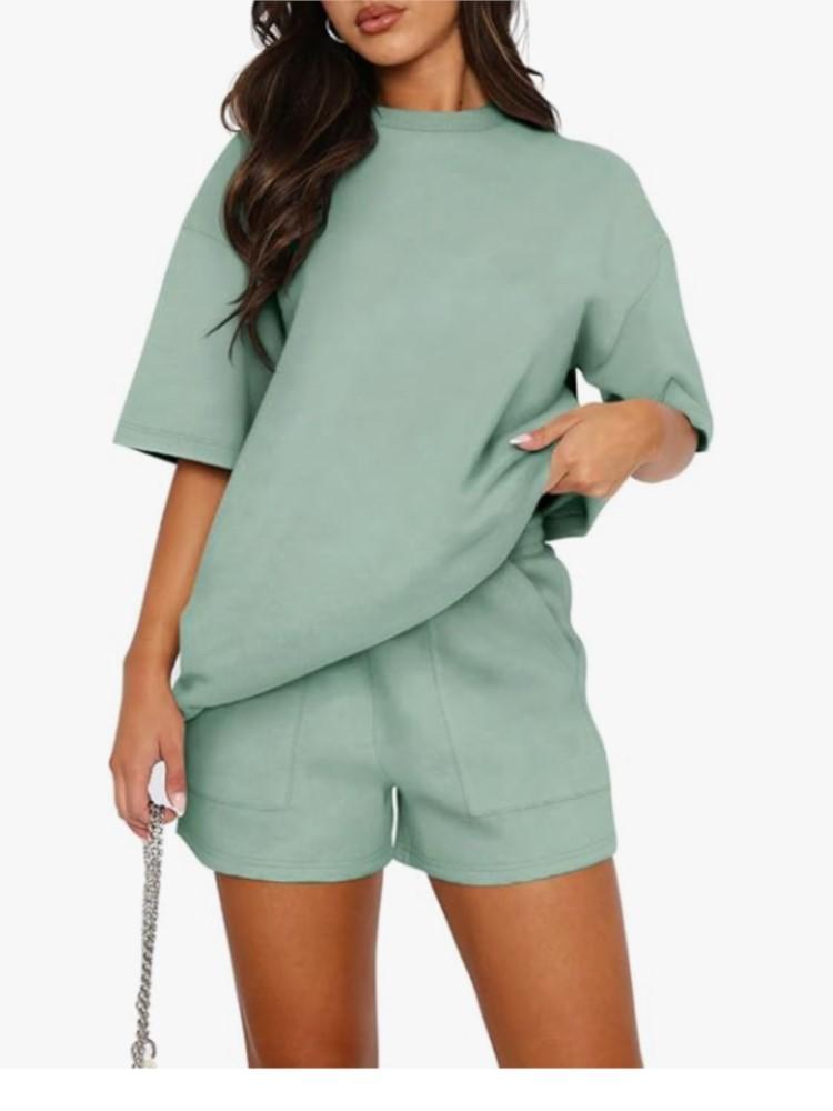 Fashion Summer Solid Casual Suit Elegant Casual O Neck Short Sleeve Short Pants Set Of 2 Pieces Holiday Womens Clothing