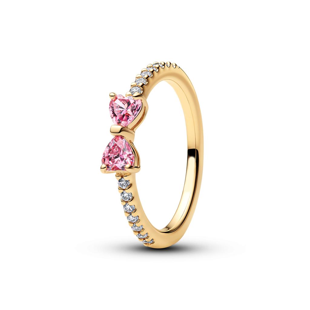Newest Copper Butterfly Rings Heart Zircon Sparkling Engagement Wedding Pink Bow Ring Luxury Jewellery Gifts High Quality