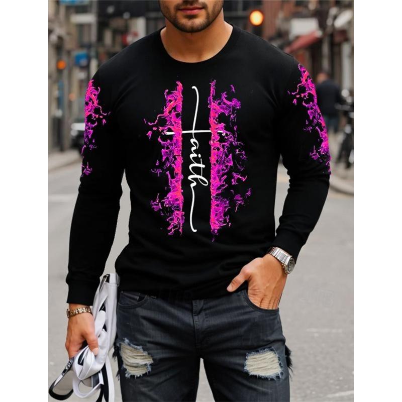 3D Printed Flame Scratch Pattern 3D Printed Autumn Men's Crew Neck T-Shirt Casual Long Sleeve Oversized Pullover Fashion Tops