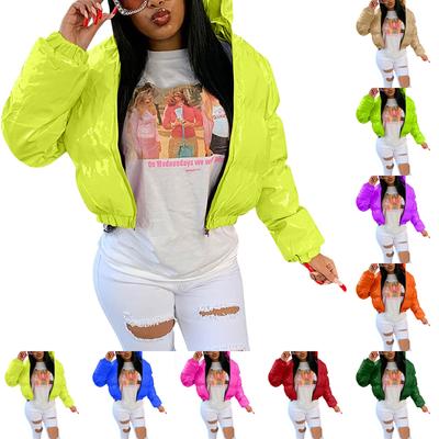 Women's  And Winter Solid Mirror Zipper Solid Mirror-Pu-Leather Stand Collar Cardigan  Jacket