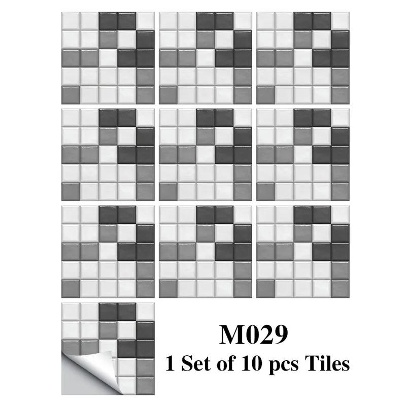 New 10Pcs Mosaic Tile Stickers Crystal Self-adhesive Kitchen Wall Stickers Living Room Bathroom Decoration PVC