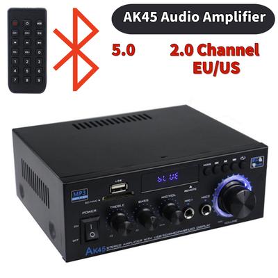 AK45 Zosilňovač zvuku 40Wx2 2.0 kanálový HiFi stereo zosilňovač prijímač 400Wx2 AC 90V-240V kompatibilný s Bluetooth 5.0 pre domáce auto