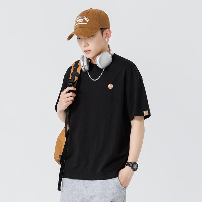Kunhai Pengyun Men's Summer Heavyweight Cotton T-Shirt - Casual Short Sleeve with Simple Embroidery