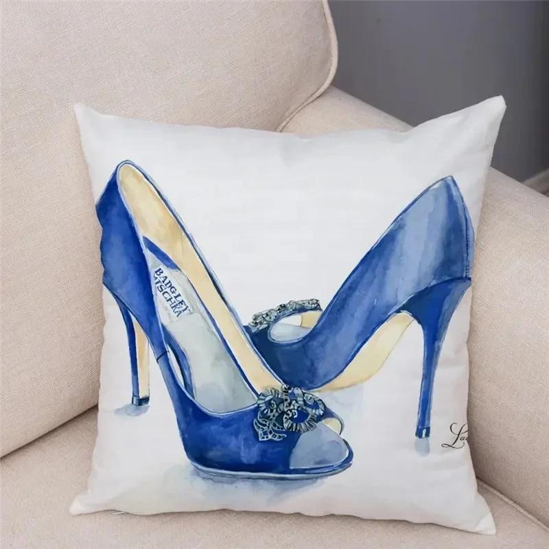 Women'S High Heel Shoes Throw Pillow Cover With Short Plush Print For Living Room Sofa Decoration Cushion Cover Pillow Covers