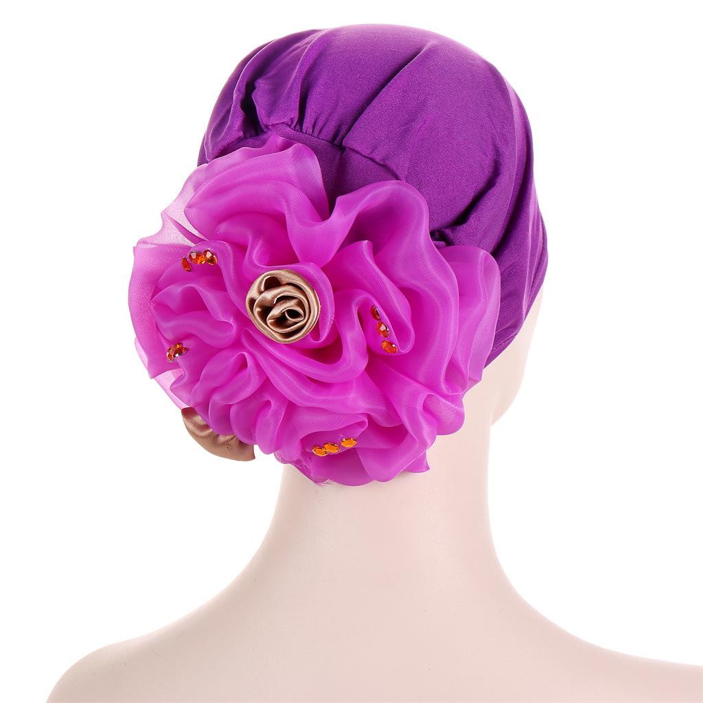 KepaHoo Satin Flower Turban Bonnet for Women Muslim Headwear Bandana Caps Islamic Headscarf Hair Bands Hat Indian Headwrap