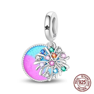 Copper Blue And Pink Gradient Round Dreamy Firework Pendants Fits Genuine Charms Bracelet Women DoItYourself Jewellery Gifts