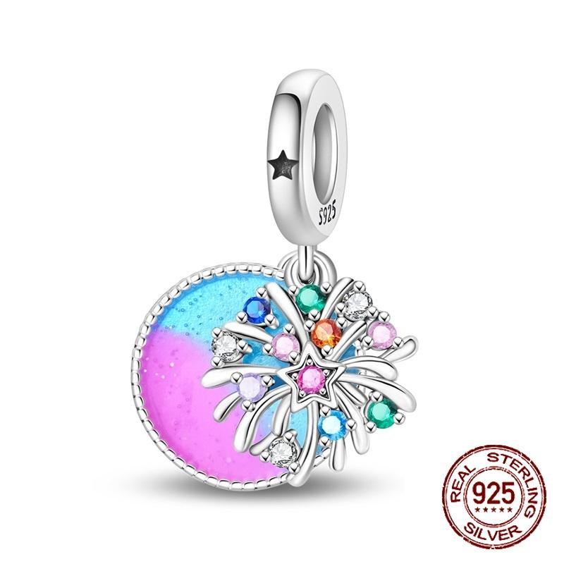 Медные Сине-Розовые Градиентные Круглые Мечтательные Подвески-Фейерверки Подходят для Оригинальных Браслетов-Шармов Женские СделайСам Ювелирные Изделия Подарки