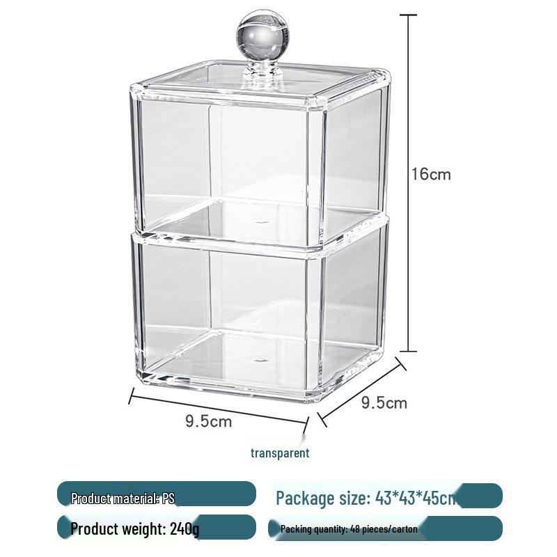Acrylic Cotton Swab & Makeup Remover Storage Box with Lid - Transparent Square Organizer & Toothpick Holder