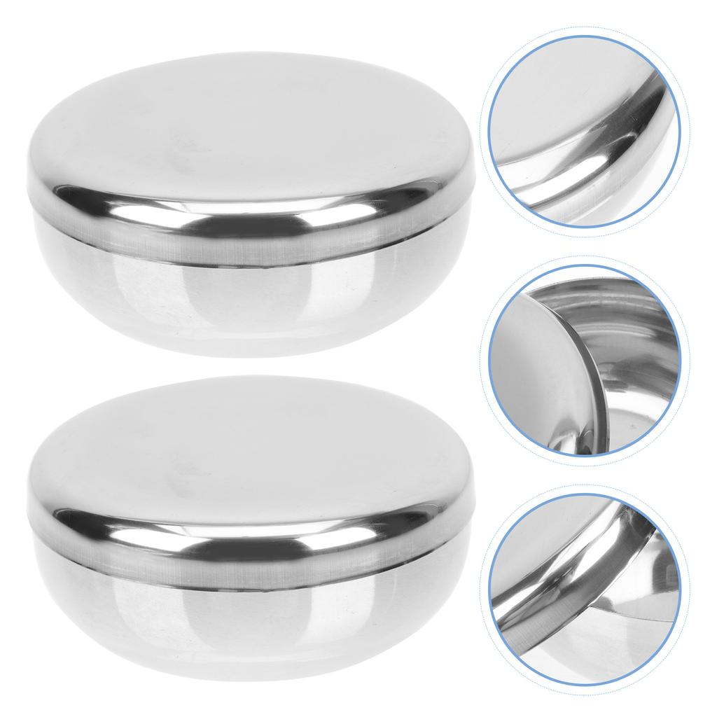 2 Sets Stainless Steel Rice Bowl Holders Food Containers Kitchen Supply Korean Cooked Bowls with Cover Tableware Soup