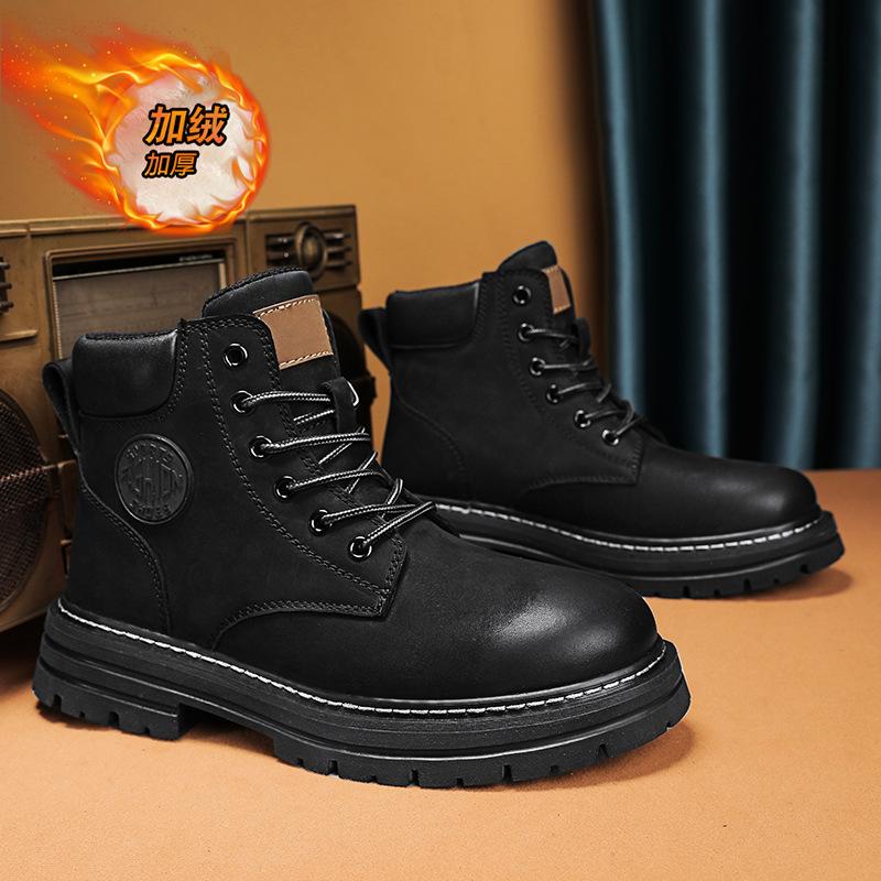 Martin Boots Men's Genuine Leather Big Yellow Boots In Autumn and Winter British Style High Top Middle Top Work Clothes Plus Velvet Cotton Shoes