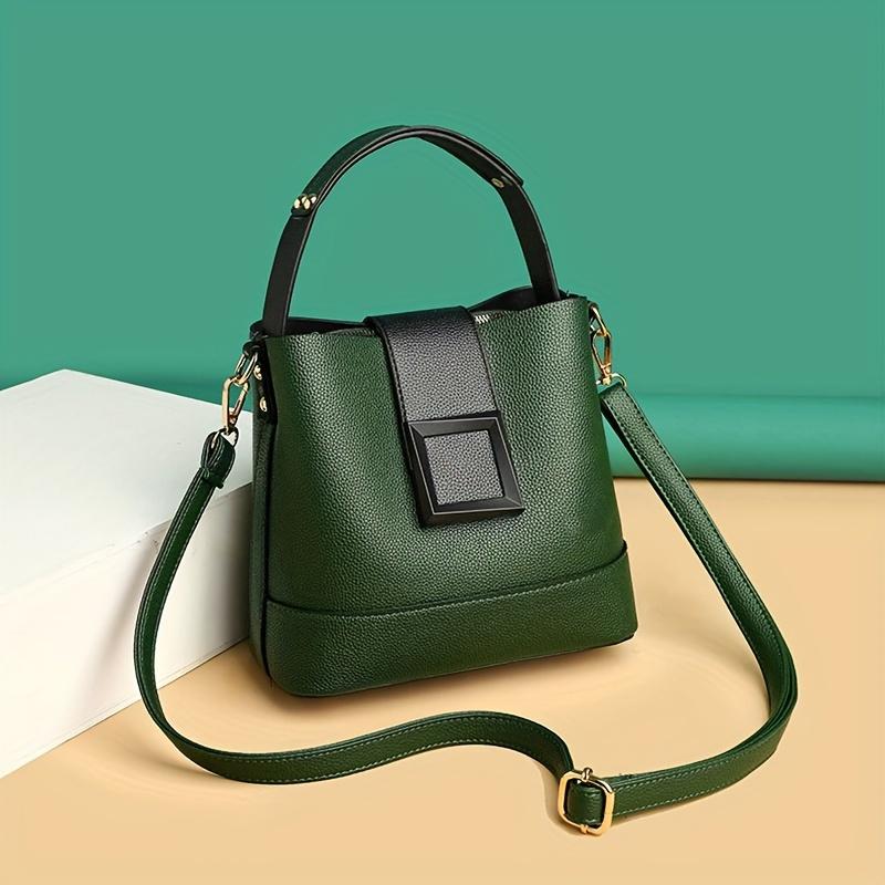 Small Elegant Solid Color Bucket Bag with Adjustable Shoulder Strap Versatile Crossbody Handbag for Women Lightweight with Zipper Closure