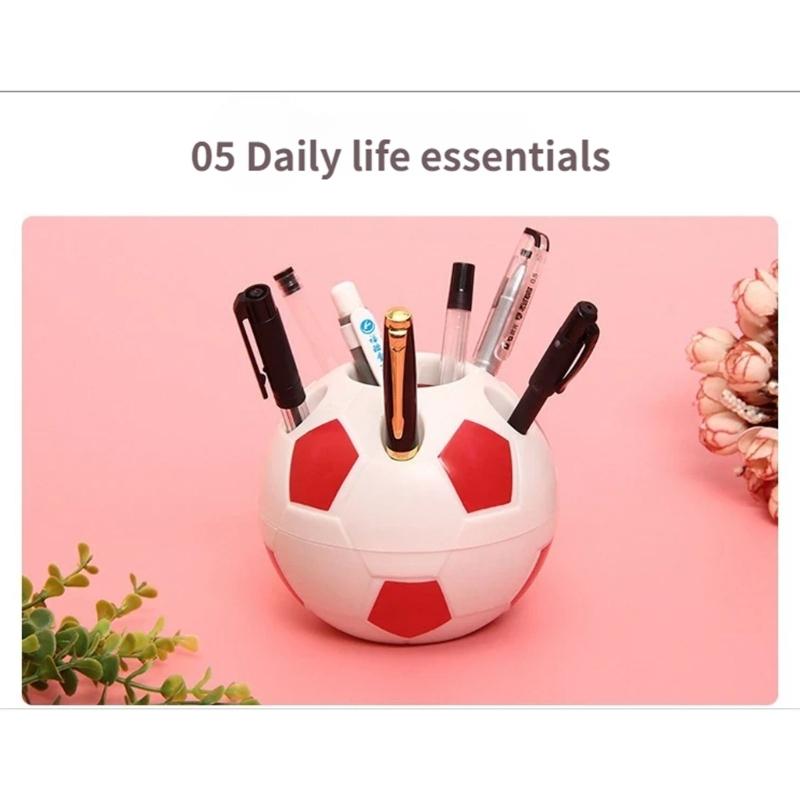 Soccer Shape Plastic Pen Cup Multi Slots Desk Pencil Organiser Storage Container For Pencil Pen Art Brush Makeup Tool
