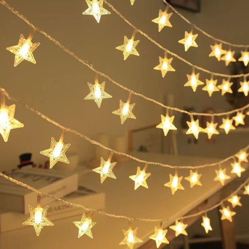 

Snowflake & Star LED Fairy Lights - White Bubble String for Bedroom & Outdoor Camping Battery 1.5m 10 LED