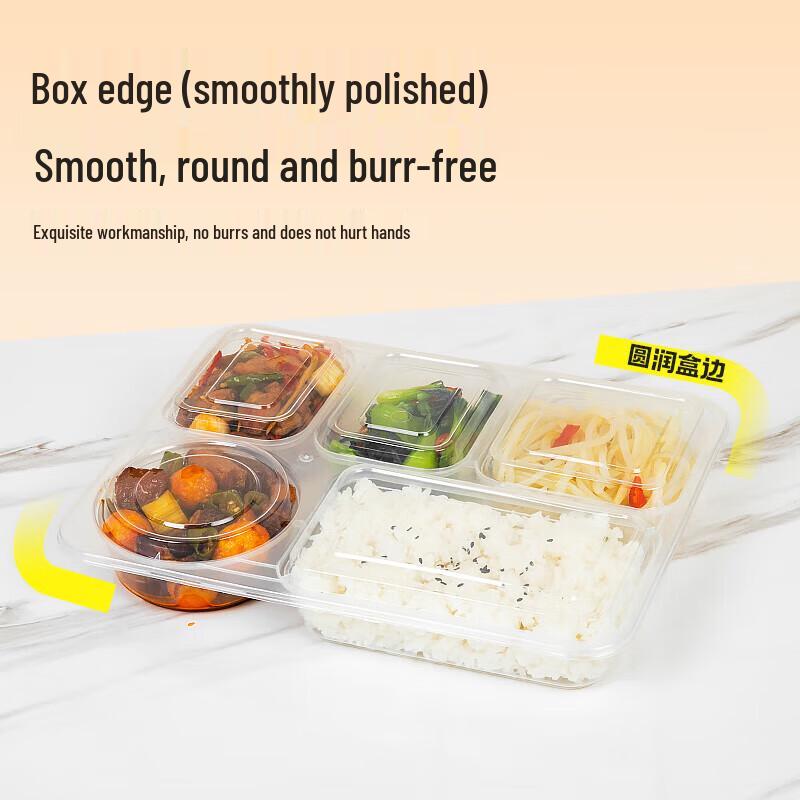 100-Pack Disposable Square 5-Compartment Plastic Meal Prep Containers with Lids (1500ml)