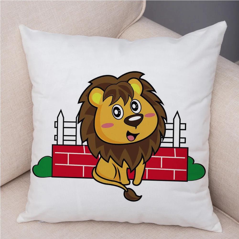 Short Plush 45*45 cm Cute Lion Pillow Case Cartoon Animal Square Cushion Cover for Sofa Home Decorative Printed Throw Pillowcase
