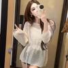 Design Knitted Long Sleeve Hollow Knitted Sweater Loose Top Lazy Round Neck Sunscreen Hoodie