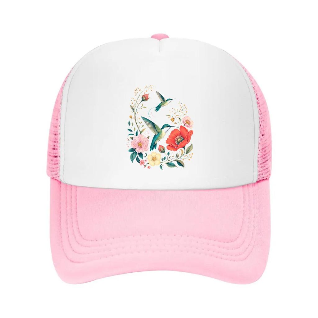 Vibrant Hummingbird Wildflower Botan Mesh Baseball Cap Casual Hat Outdoor For Womens Unisex FeUnisex