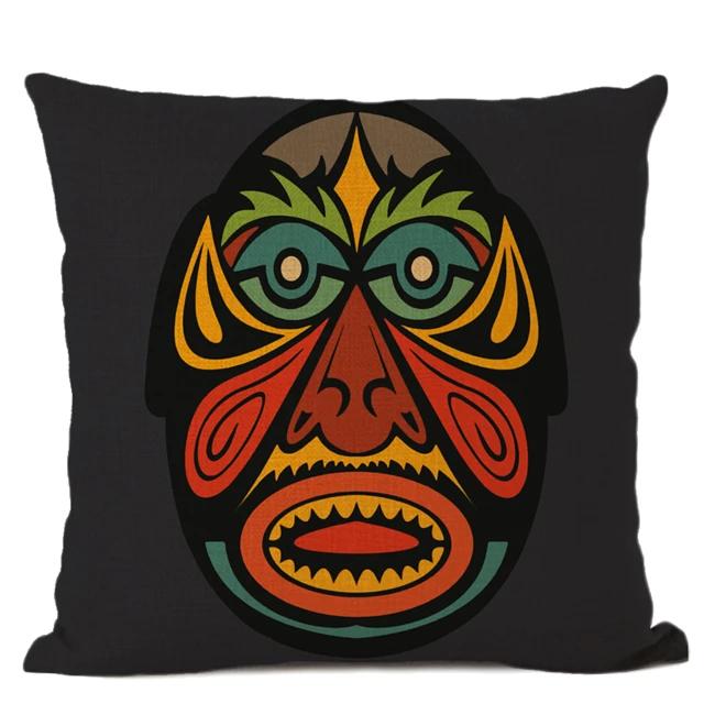 African Ethnic Tribe Totem Linen Cushion Cover Symbol Colorful Mask Printed Gallery Art Decor Pillow Case Fundas De Cojin