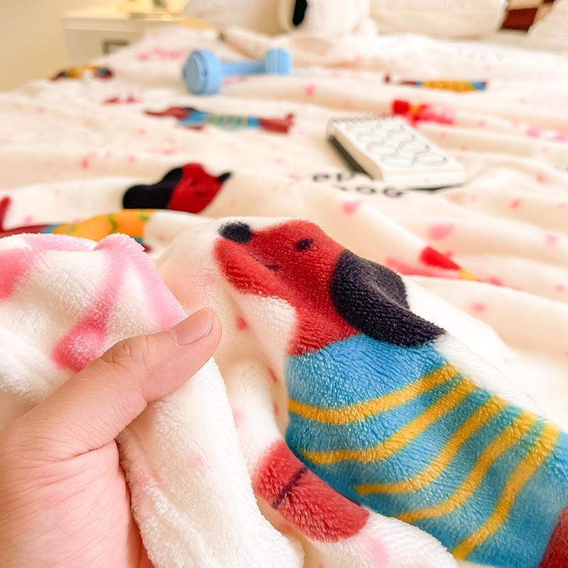 Cute Dog Winter Thick Blanket Flannel Sofa Cover Blanket Nap Office Shawl Air Conditioning Warm Blankets for Used For Bedroom