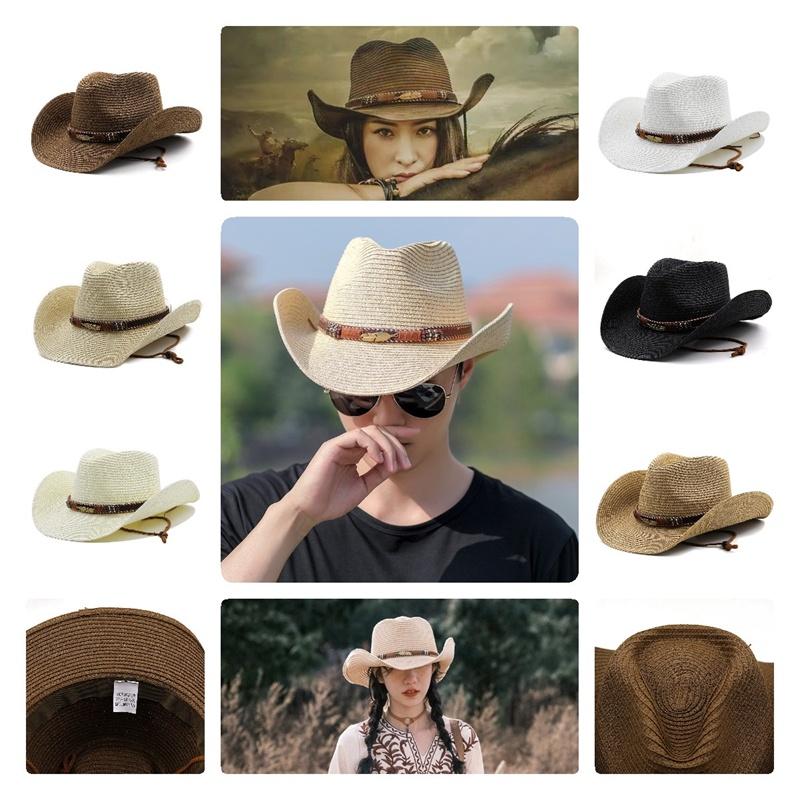 Adjustable Hat Cowboy Straw Hats Outdoors Beach Sunhat Large Brim Riding Horse