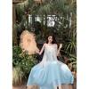 French Dopamine Fairy Seaside Vacation Blue Gradual Change Suspender Dress Female Flower Lace-up Long Dress