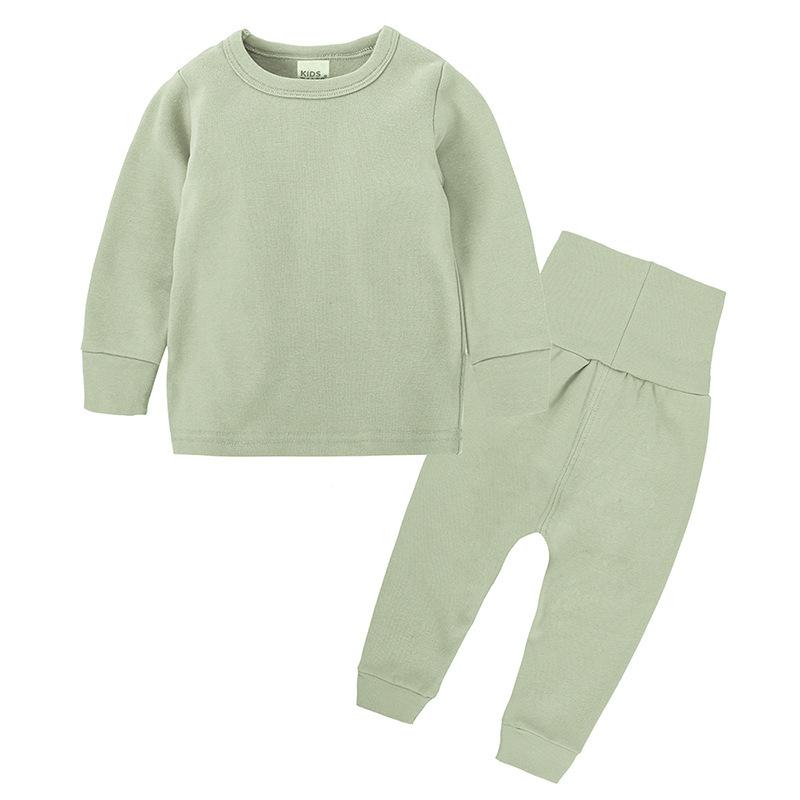 Kids Thick Brushed Pajama Set for Spring Autumn Long Sleeve Pants with Tummy Protection