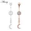 Alisouy 1pc Surgical Steel Crystal Zircon Star Butterfly Moon Stones Dangle Button Navel Piercing Ring Belly Ring Body Jewelry