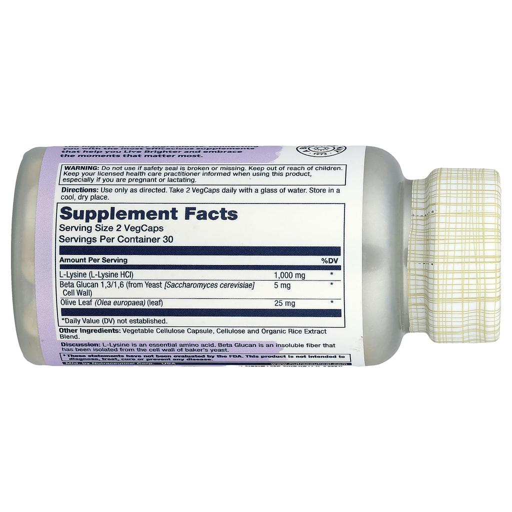 L-Lysine Beta Glucan, 1,000Mg, 60 Veggie Capsules (500Mg per Capsule)