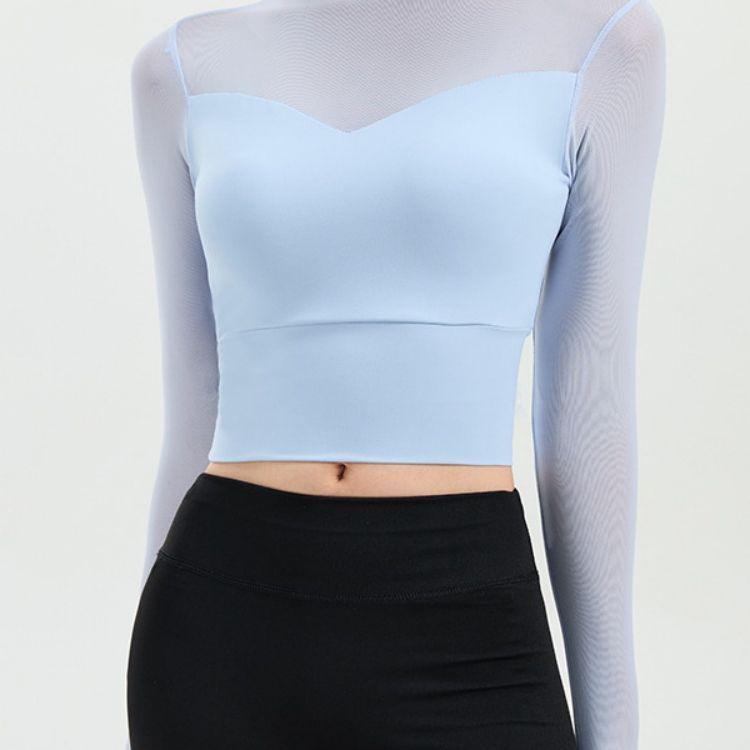 Women's Long-Sleeve Yoga T-Shirt with Chest Pads, Slimming Fit, Southeast Asia, European & American Style