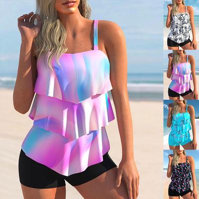 2024 Damenmode Monokini Bademode Zweiteiler Strandbademode Print Tankinis Sommer Strandbekleidung Schwimmen Neues Tankinis Set