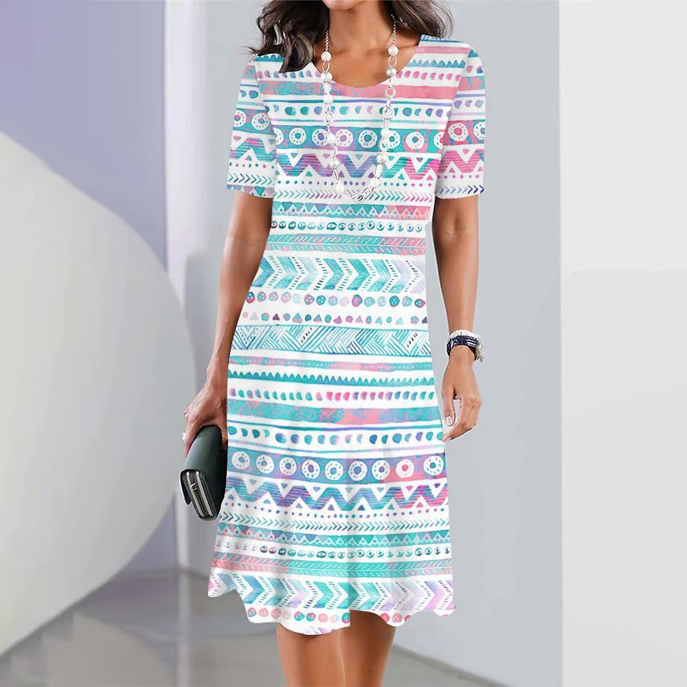 New Women's Dress Printed Summer Elegant Dress Femle Short Sleeved Dress Fashionable Oversized Clothing