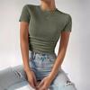 Ladies Summer Short Sleeve O Neck Solid Color Slim Fit Bodycon Pullover Casual Knitted T Shirt Top